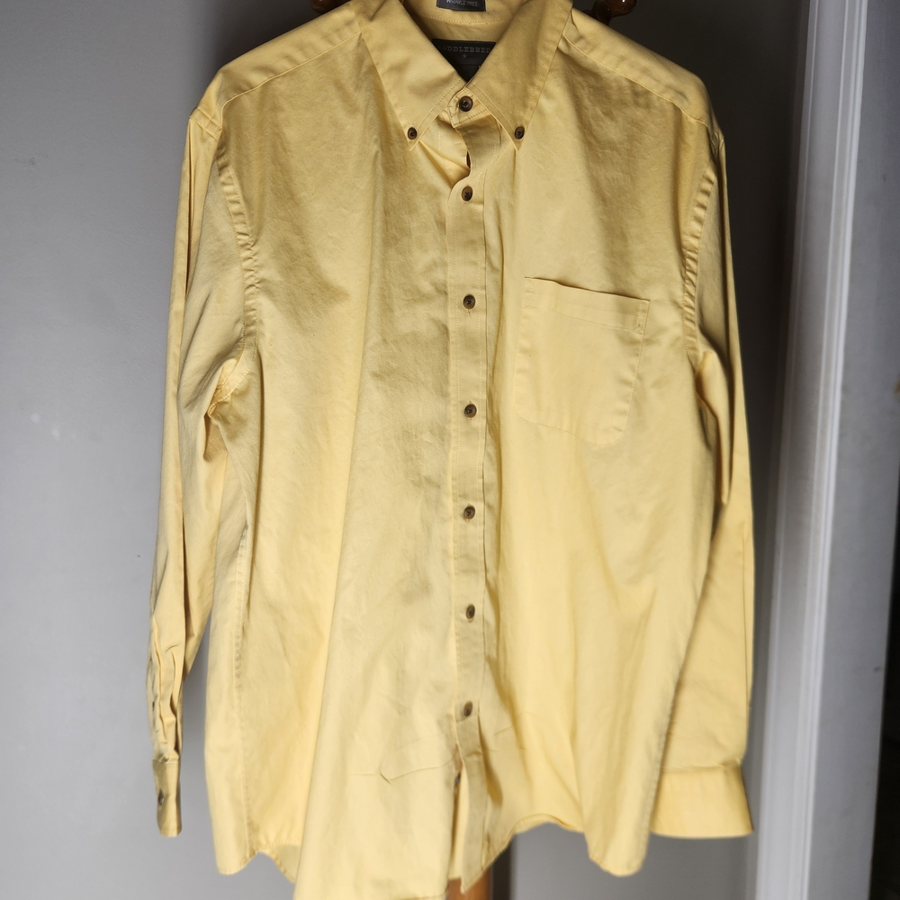 Saddlebred Men’s Wrinkle-Free Long Sleeve Button-Down Shirt Yellow Large – EC